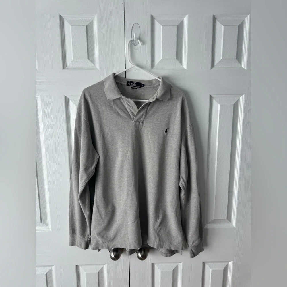 Polo Ralph Lauren Light Gray Cotton Long Sleeve Polo Shirt L